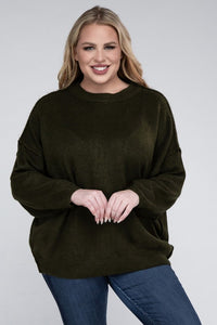 Plus Oversized Round Neck Raw Seam Melange Sweater