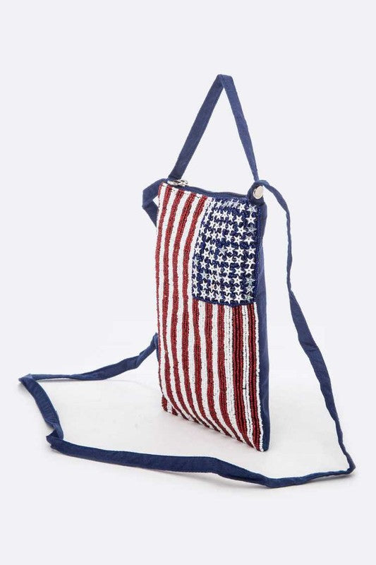 American Flag Beaded Crossbody Swing Bag