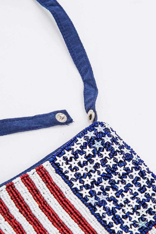 American Flag Beaded Crossbody Swing Bag