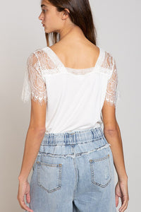 Scallop Trim Lace Short Sleeve Top