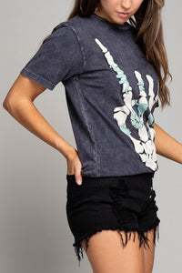 Skeleton Rock Hand Sign Graphic Top