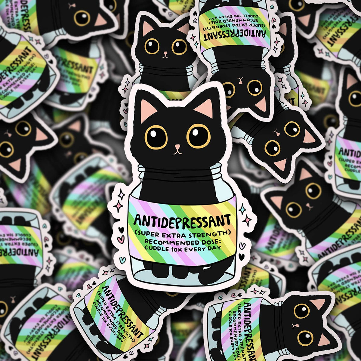 Waterproof Sticker Black Cat Antidepressant