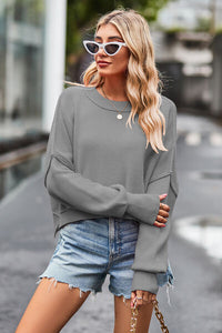 Round Neck Drop Shoulder Long Sleeve Sweater