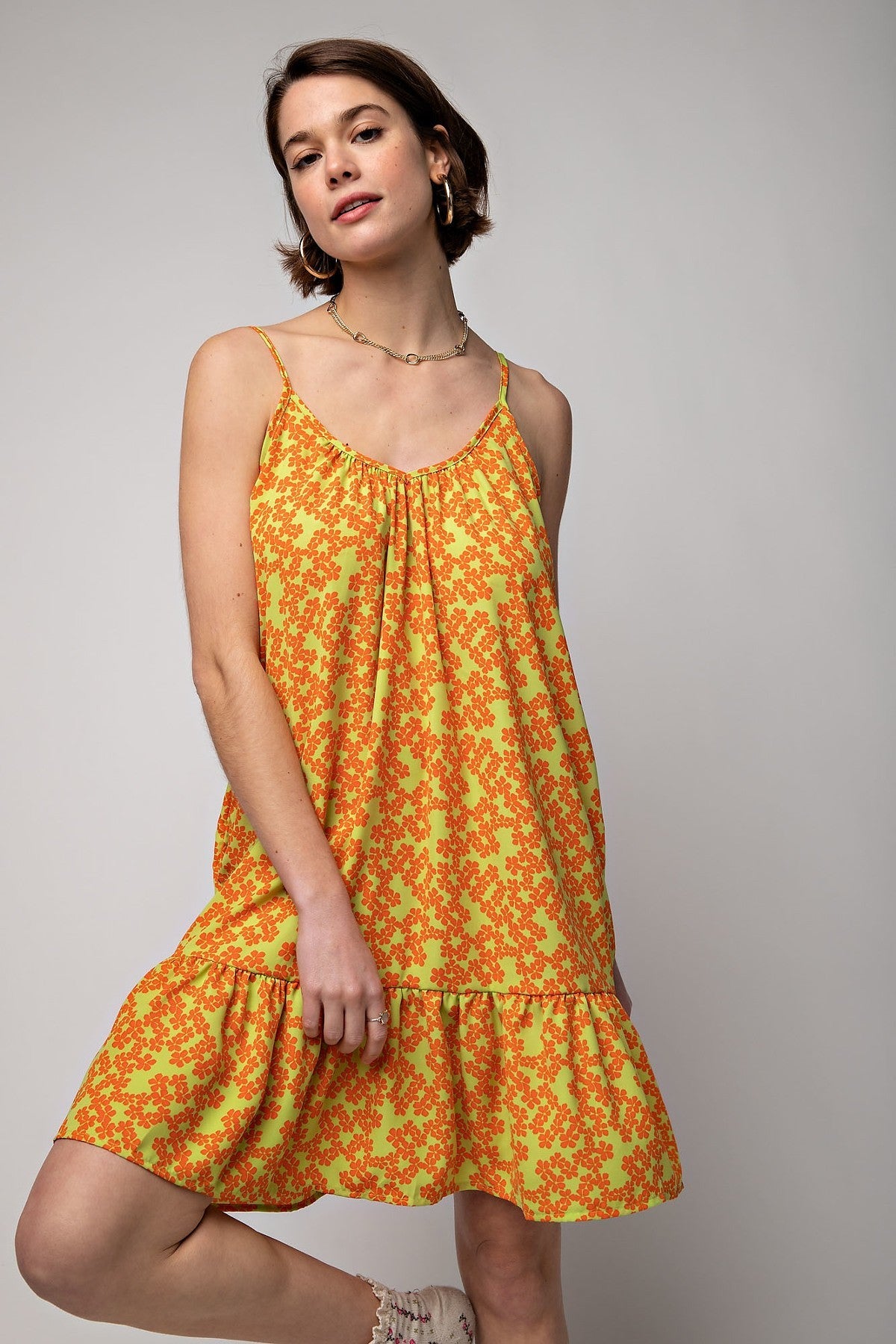 Floral Printed Wool Peach Cami Dress
