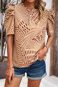 Tied Printed Puff Sleeve Blouse